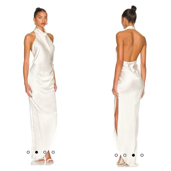 Amanda Uprichard Unlined Halter 100% Silk Gown Ruched Ivory Size S NWOT
